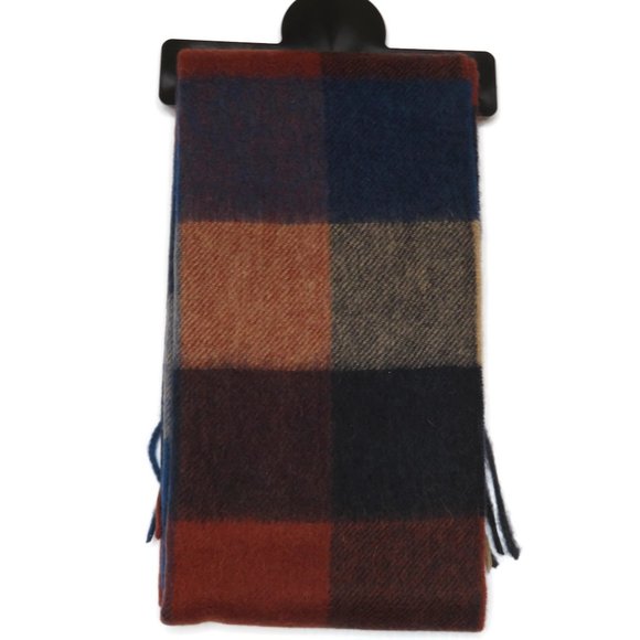 Barbour Tattersall Wool Scarf Large Navy Caramel - Picture 10 of 10